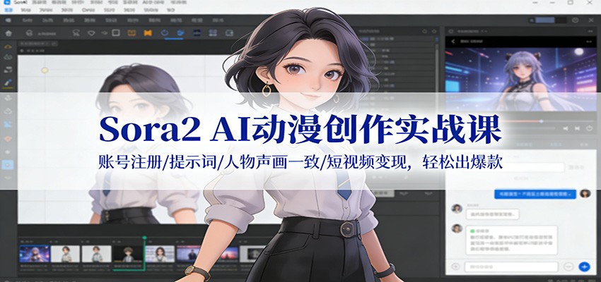 Sora2 AI动漫创作实战课:账号注册/提示词/人物声画一致/短视频变现,轻松出爆款-阳明聊项目