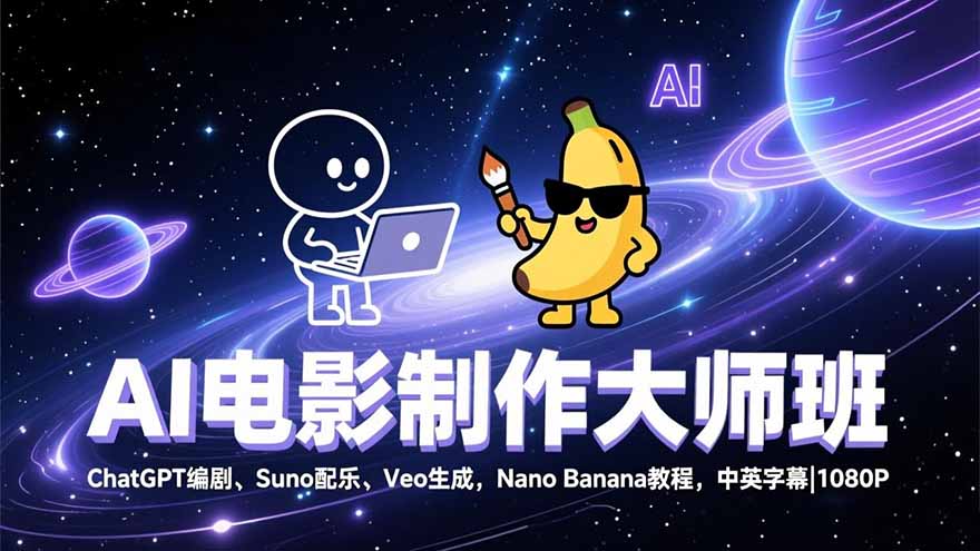AI电影制作大师班:ChatGPT编剧、Suno配乐、Veo生成,Nano Banana教程,中英字幕|1080P-阳明聊项目