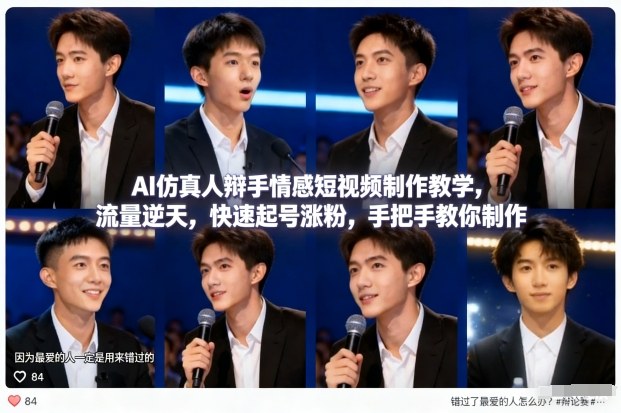AI仿真人辩手情感短视频制作教学，流量逆天，快速起号涨粉，手把手教你制作-阳明聊项目