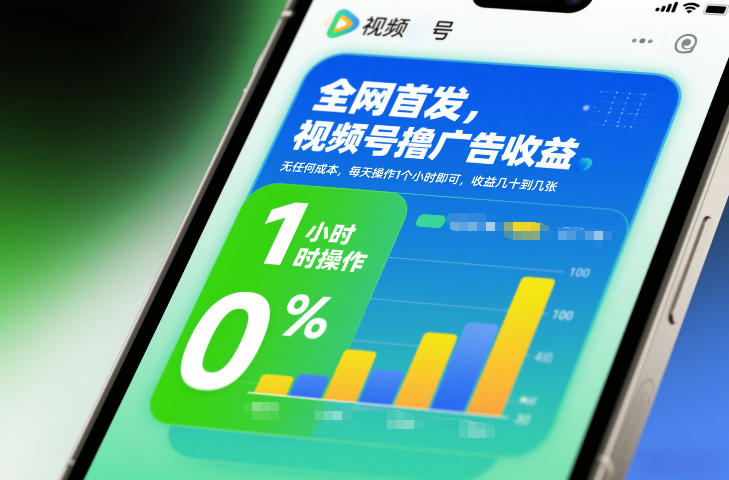 全网首发，视频号撸广告收益，无任何成本，每天操作1个小时即可，收益几十到几张-阳明聊项目