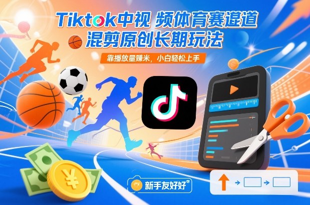 Tiktok中视频体育赛道混剪原创长期玩法，靠播放量賺米，小白轻松上手-阳明聊项目