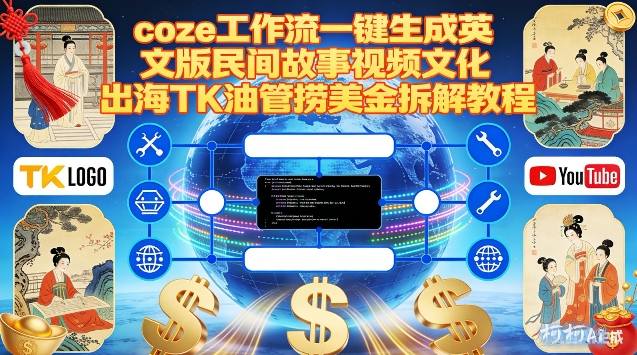 Coze扣子工作流一键生成英文版民间故事视频，文化出海TK油管捞美金拆解教程-阳明聊项目