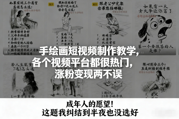 手绘画短视频制作教学,各个视频平台都很热门,涨粉变现两不误-阳明聊项目