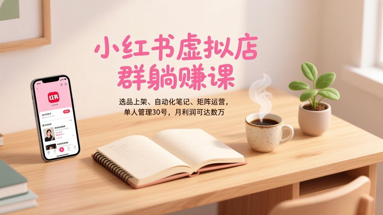 小红书虚拟店群躺赚课，选品上架、自动化笔记、矩阵运营，单人管理30号，月利润可达数万-阳明聊项目