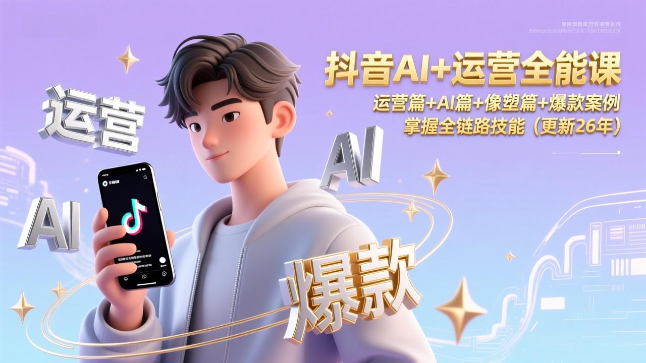 抖音AI+运营全能课,运营篇+AI篇+像塑篇+爆款案例,掌握全链路技能(更新26年-阳明聊项目