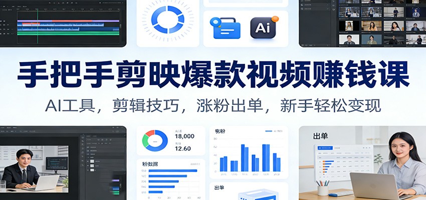 手把手剪映爆款视频赚钱课:AI工具,剪辑技巧,涨粉出单,新手轻松变现-阳明聊项目