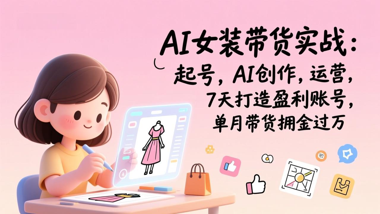 AI女装带货实战：起号，AI创作，运营，7天打造盈利账号，单月带货佣金过万-阳明聊项目