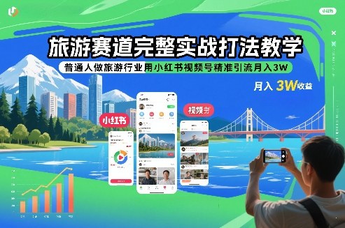 旅游赛道完整实战打法教学，普通人做旅游行业用小红书视频号精准引流月入3W-阳明聊项目