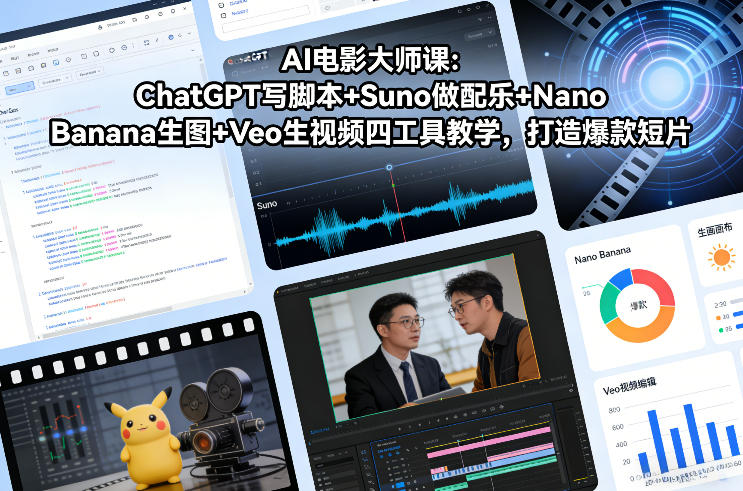 AI电影大师课:ChatGPT写脚本+Suno做配乐+Nano Banana生图+Veo生视频,打造爆款短片-阳明聊项目