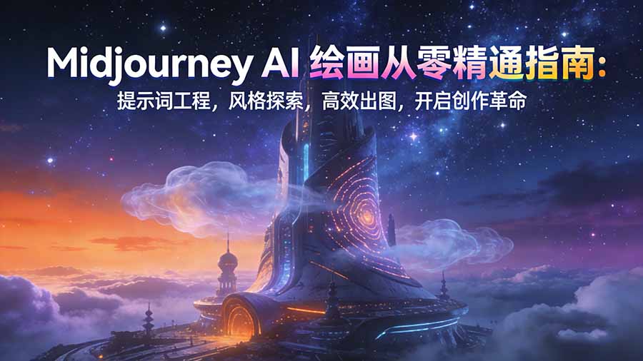Midjourney AI绘画从零精通指南：提示词工程，风格探索，高效出图，开启创作革命-阳明聊项目