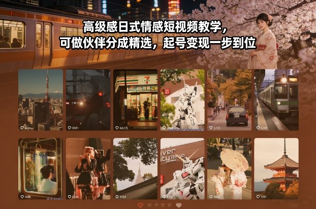 高级感日式情感短视频教学,可做伙伴分成精选,起号变现一步到位-阳明聊项目