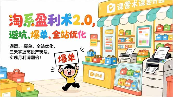 淘系盈利术2.0，避坑、爆单、全站优化，三天掌握高投产玩法，实现月利润翻倍！-阳明聊项目