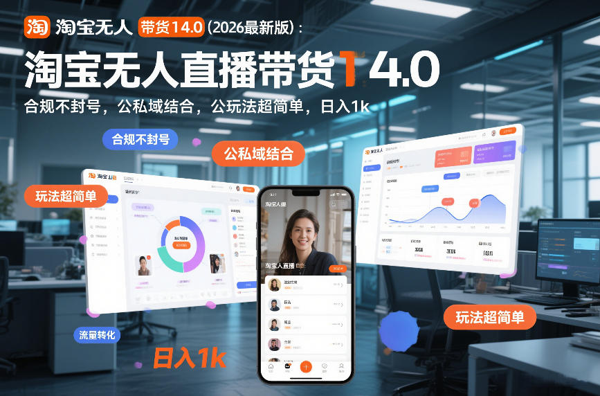 淘宝无人直播带货14.0(2026最新版)：合规不封号，公私域结合，玩法超简单，日入1k+【揭秘】-阳明聊项目