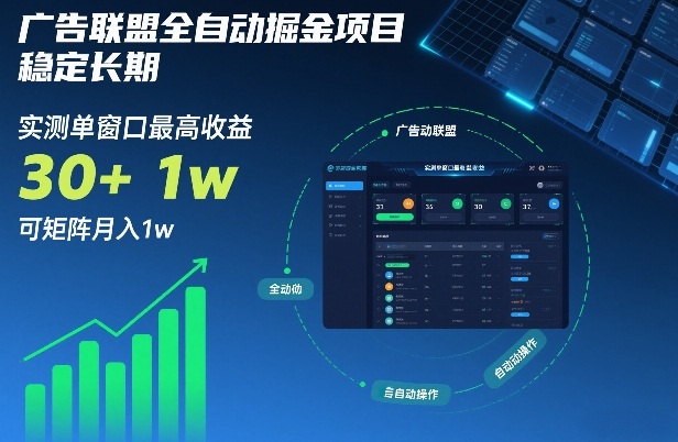 广告联盟全自动掘金项目，稳定长期，实测单窗口最高收益30+，可矩阵月入1w+【揭秘】-阳明聊项目