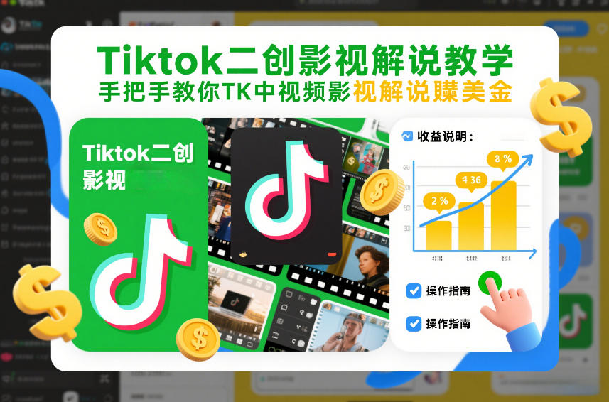 Tiktok二创影视解说教学，手把手教你TK中视频影视解说賺美金(更新26年1月)-阳明聊项目