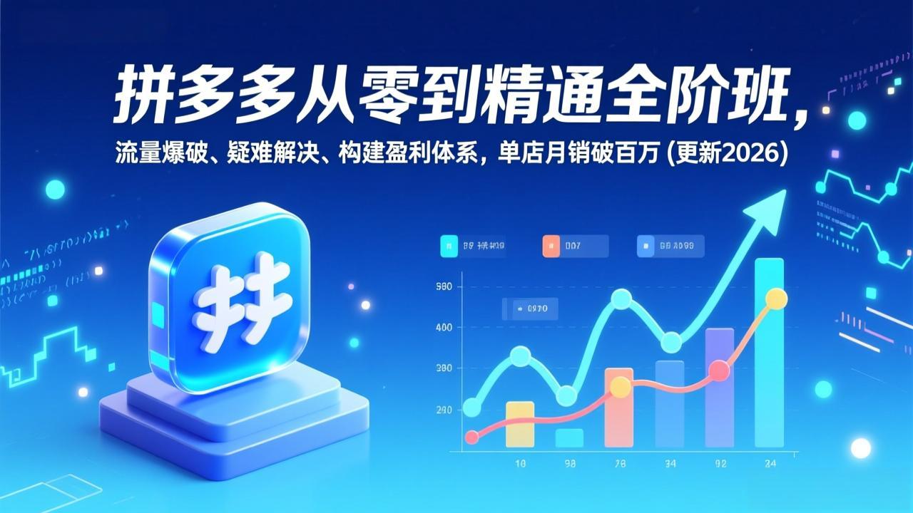 拼多多从零到精通全阶班，流量爆破、疑难解决，构建盈利体系，单店月销破百万(更新2026-阳明聊项目