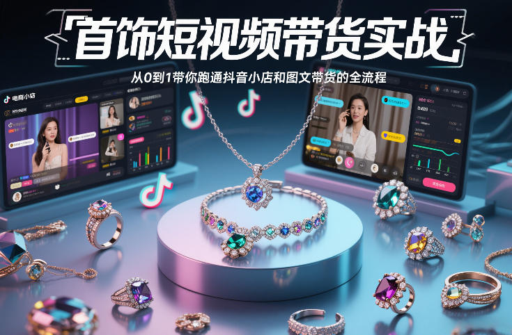 首饰短视频带货实战，从0到1带你跑通抖音小店和图文带货的全流程-阳明聊项目