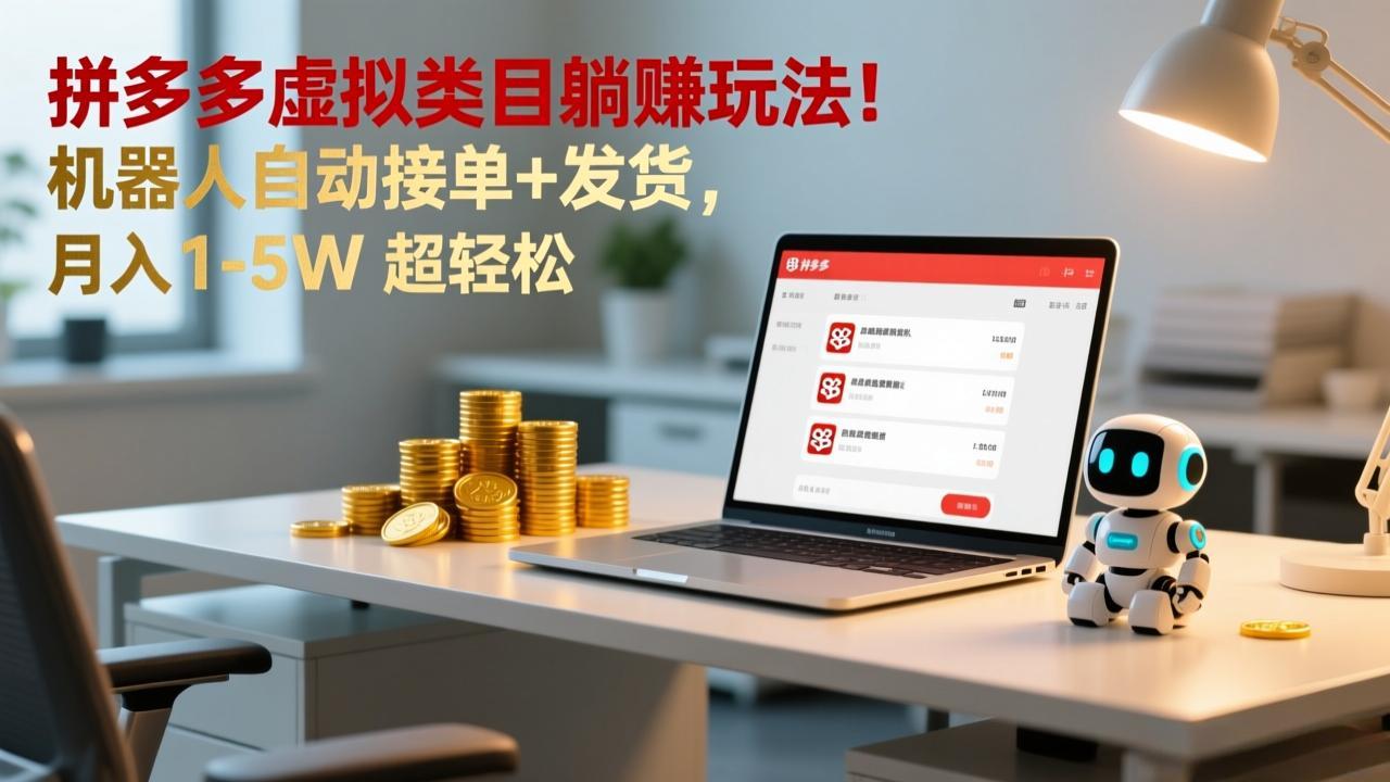 多多虚拟类目躺赚玩法！机器人自动接单+发货，月入 1-5W 超轻松-阳明聊项目