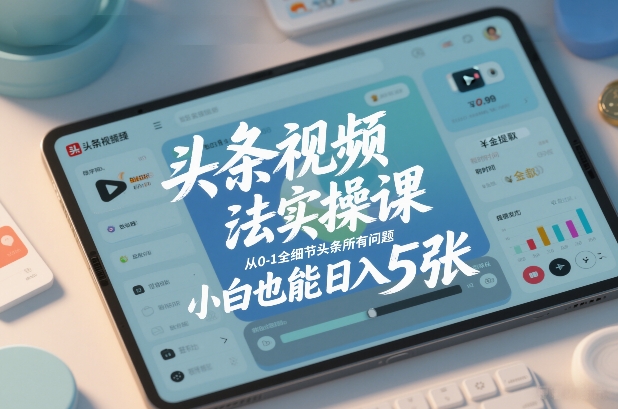 头条视频玩法实操课，从0-1全细节头条所有问题，小白也能日入5张-阳明聊项目