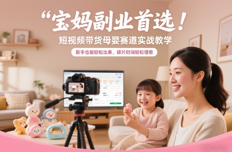 宝妈副业首选！短视频带货母婴赛道实战教学，新手也能轻松出单，碎片时间轻松增收-阳明聊项目
