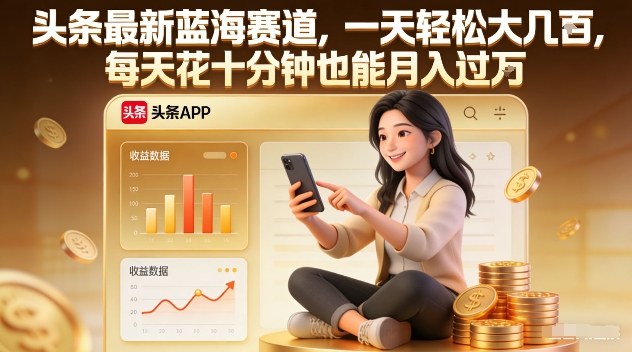 头条最新蓝海赛道，一天轻松大几张，每天花十分钟也能月入过1W【揭秘】-阳明聊项目