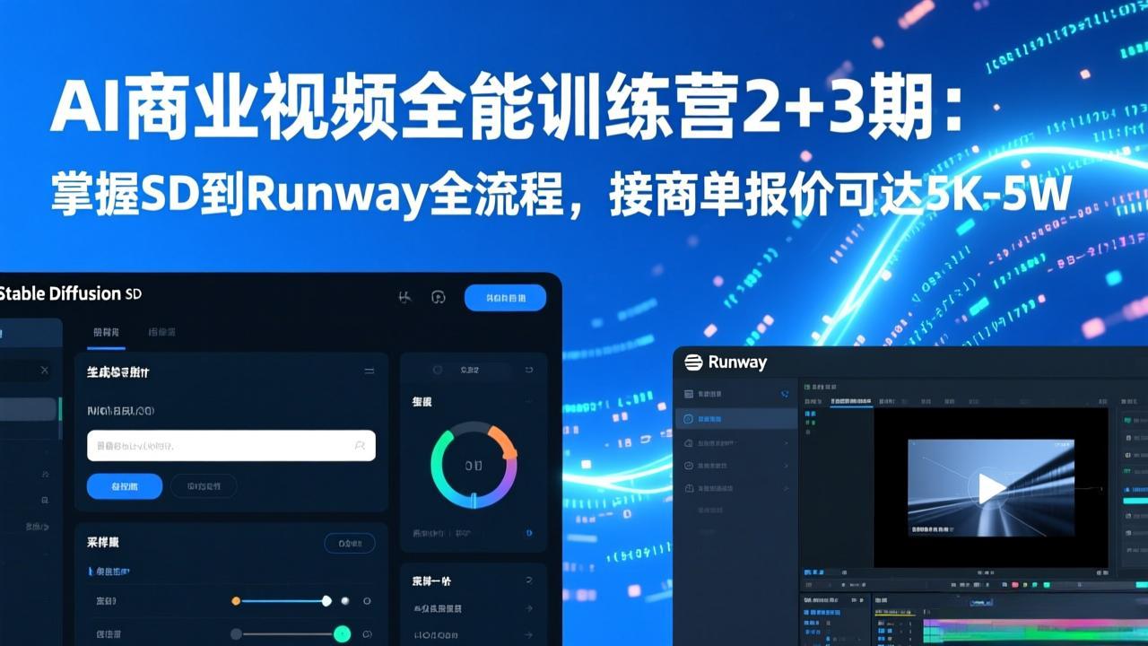 AI商业视频全能训练营2+3期：掌握SD到Runway全流程，接商单报价可达5K-5W-阳明聊项目
