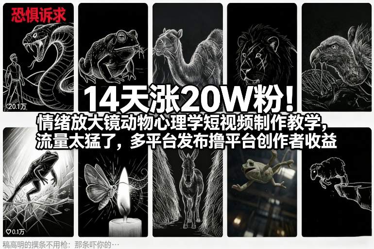 14天涨20W粉！情绪放大镜动物心理学短视频制作教学，流量太猛了，多平台发布撸平台创作者收益-阳明聊项目