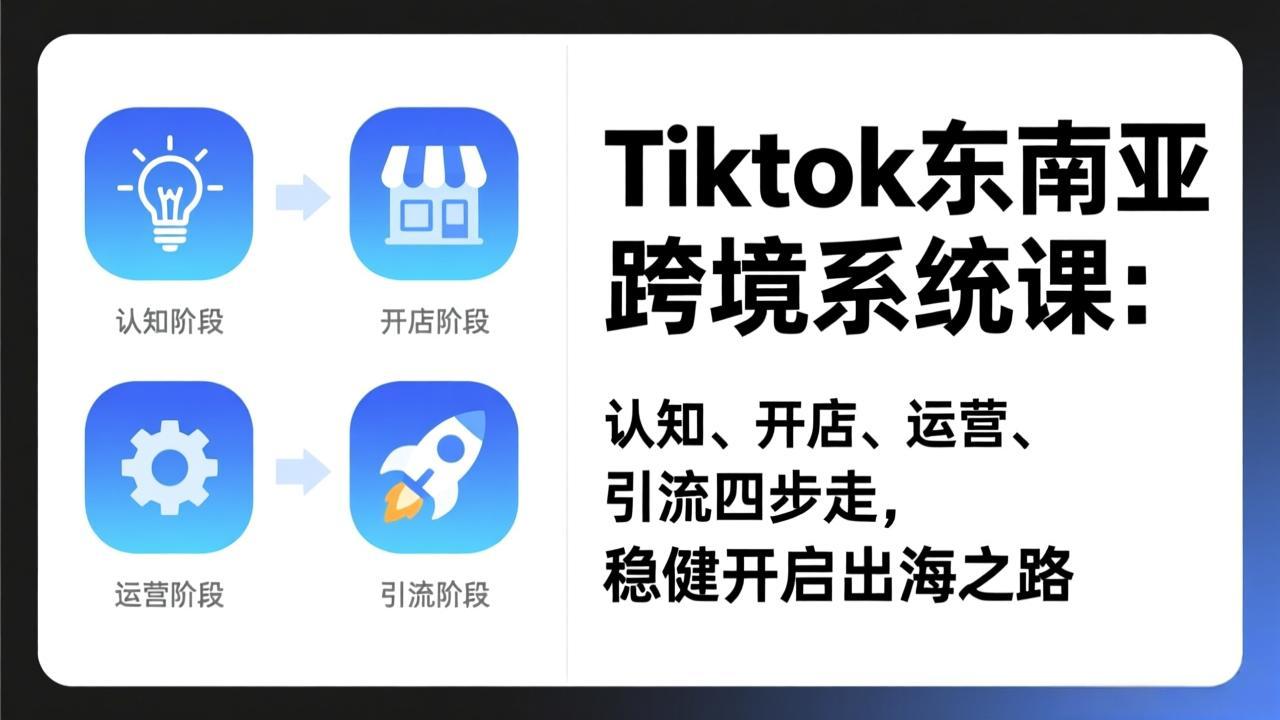 TikTok东南亚跨境系统课：认知、开店、运营、引流四步走，稳健开启出海之路-阳明聊项目