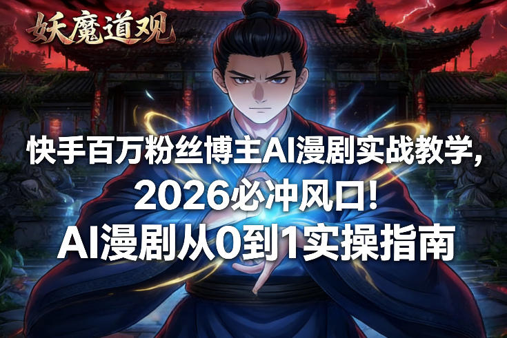 快手百万粉丝博主AI漫剧实战教学，2026必冲风口！AI漫剧从0到1实操指南-阳明聊项目