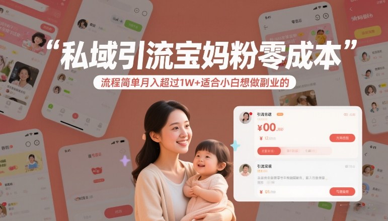 私域引流宝妈粉零成本流程简单月入超过1W+适合小白想做副业的-阳明聊项目