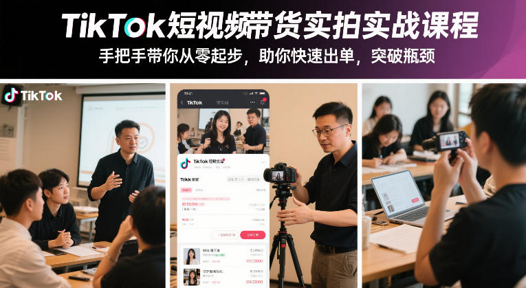 TikTok短视频带货实拍实战课程,手把手带你从零起步,助你快速出单,突破瓶颈-阳明聊项目
