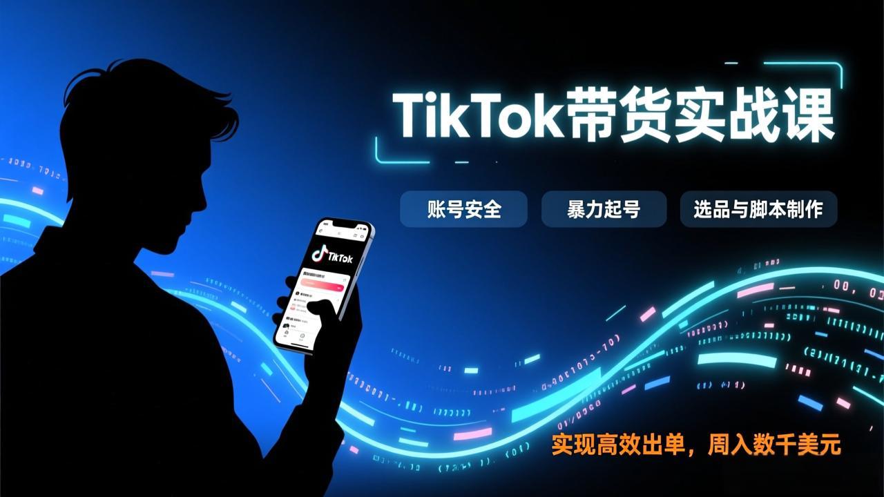 TikTok带货实战课，涵盖账号安全、暴力起号、选品与脚本制作，实现高效出单，周入数千美元-阳明聊项目