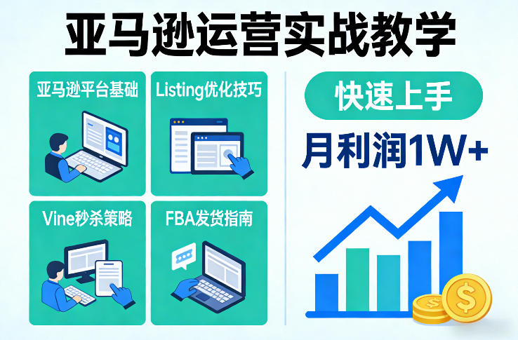 亚马逊运营实战教学，亚马逊平台+Listing优化+Vine秒杀+FBA发货等，快速上手，实现店铺月利润1W-阳明聊项目