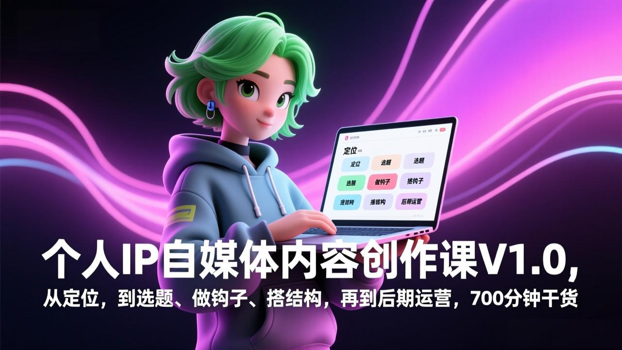 个人IP自媒体内容创作课V1.0，从定位，到选题、做钩子、搭结构，再到后期运营，700分钟干货-阳明聊项目