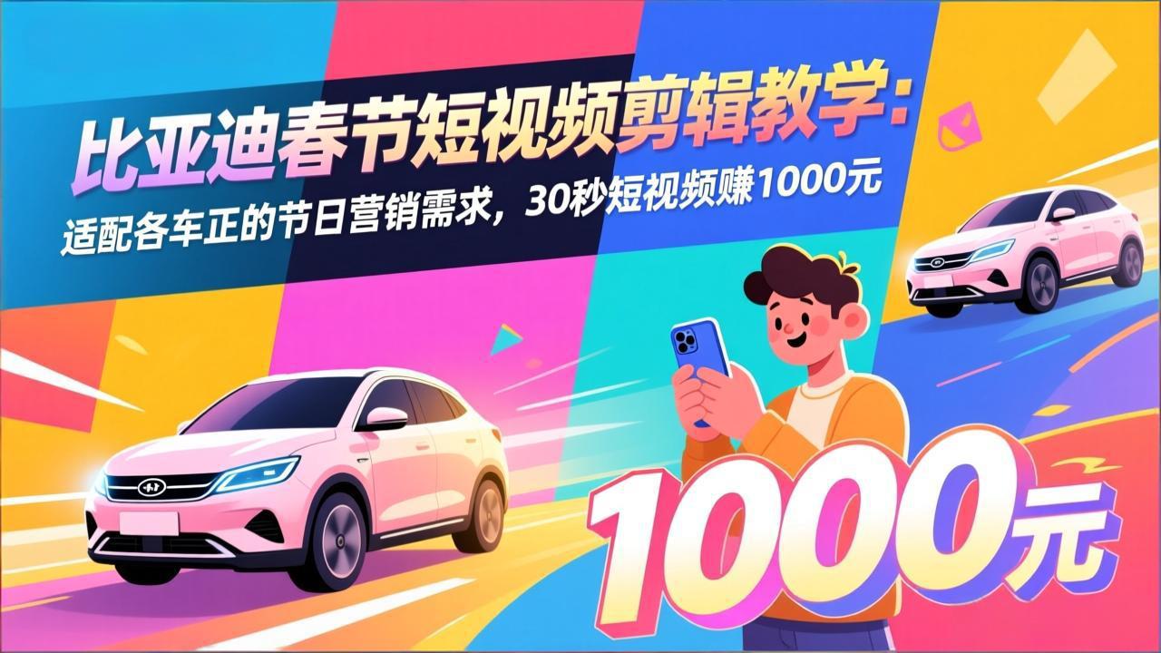 比亚迪春节短视频剪辑教学：适配各车企的节日营销需求，30秒短视频赚1000元-阳明聊项目