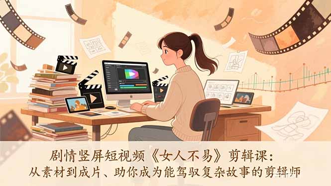 剧情竖屏短视频《女人不易》剪辑课：从素材到成片、助你成为能驾驭复杂故事的剪辑师-阳明聊项目