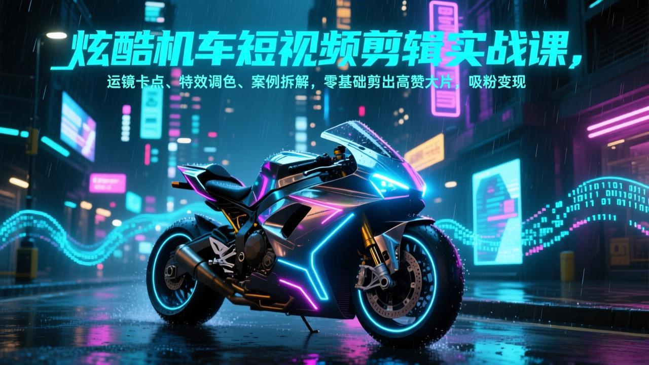 炫酷机车短视频剪辑实战课，运镜卡点、特效调色、案例拆解，零基础剪出高赞大片，吸粉变现-阳明聊项目