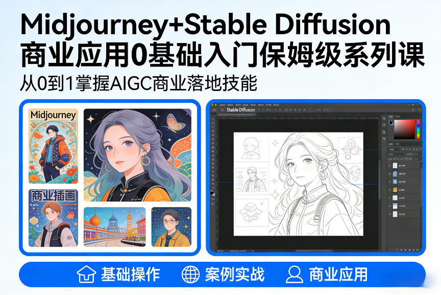 AIGC商业应用Midjourney+Stable Diffusion教程,0基础入门保姆级系列课-阳明聊项目