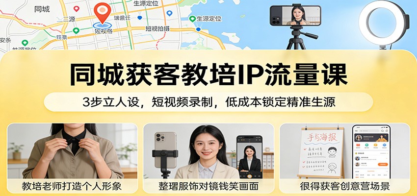 同城获客教培IP流量课:3步立人设,短视频录制,低成本锁定精准生源-阳明聊项目