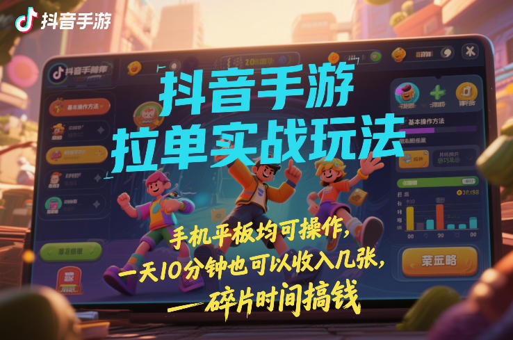 抖音手游拉单实战玩法，手机平板均可操作，一天10分钟也可以收入几张，碎片时间搞钱【揭秘】-阳明聊项目