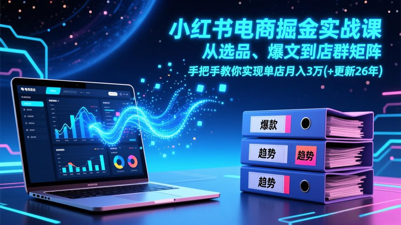 小红书电商掘金实战课，从选品、爆文到店群矩阵，手把手教你实现单店月入3万+(更新26年-阳明聊项目