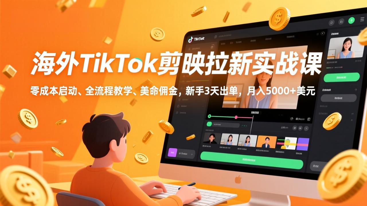 海外TikTok剪映拉新实战课，零成本启动、全流程教学、美金佣金，新手3天出单，月入5000+美元-阳明聊项目