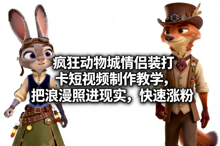 疯狂动物城情侣装打卡短视频制作教学，把浪漫照进现实，快速涨粉-阳明聊项目