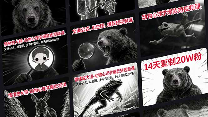 情绪放大镜-动物心理学爆款短视频课，文案公式、AI生图、多平台变现，14天复制20W粉-阳明聊项目