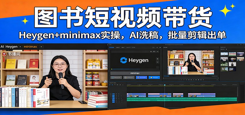 图书短视频带货:Heygen+minimax实操,AI洗稿 ,批量剪辑出单-阳明聊项目