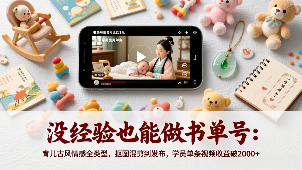 没经验也能做书单号：育儿古风情感全类型，抠图混剪到发布，学员单条视频收益破2000+-阳明聊项目