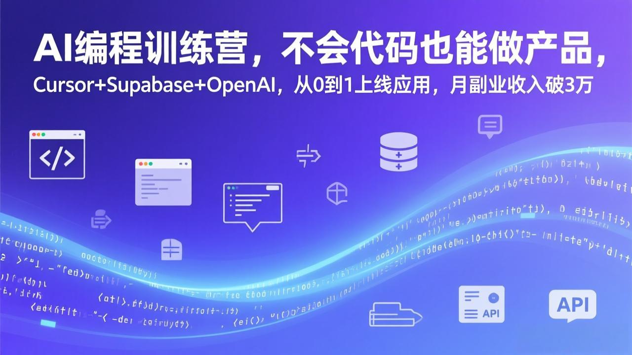 AI编程训练营，不会代码也能做产品，Cursor+Supabase+OpenAI，从0到1上线应用，月副业收入破3万-阳明聊项目