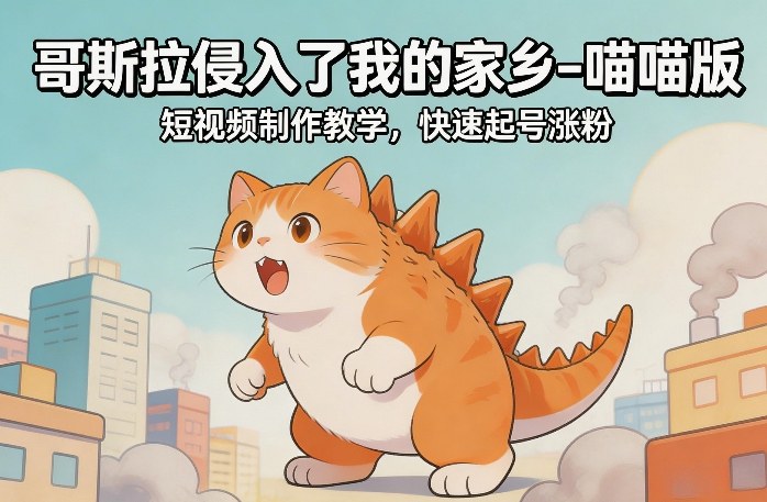 哥斯拉侵入了我的家乡–喵喵版短视频制作教学，快速起号涨粉-阳明聊项目