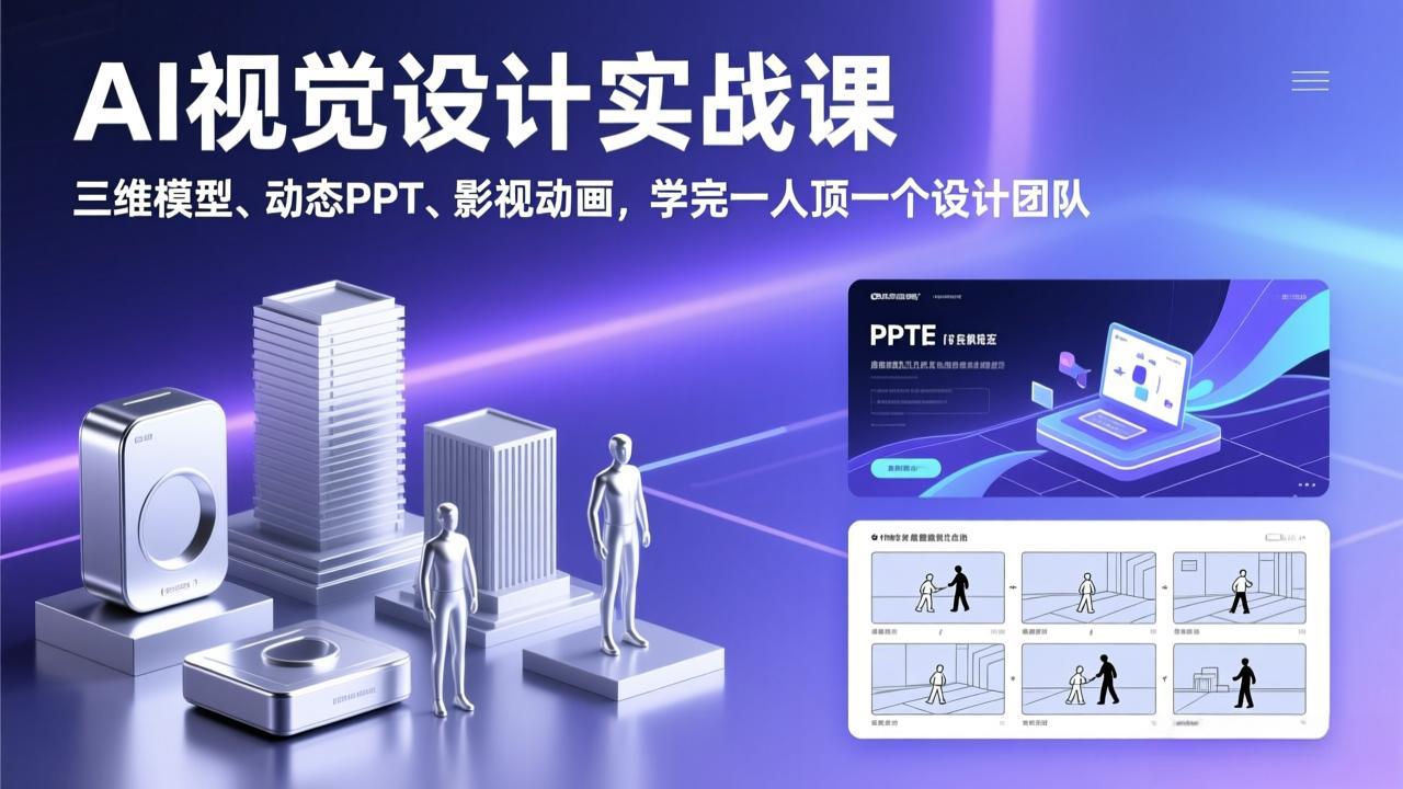 AI视觉设计实战课，三维模型、动态PPT、影视动画，学完一人顶一个设计团队-阳明聊项目